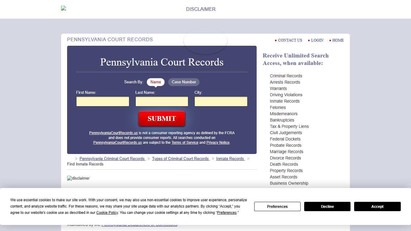 Pennsylvania Inmate Search | PennsylvaniaCourtRecords.us